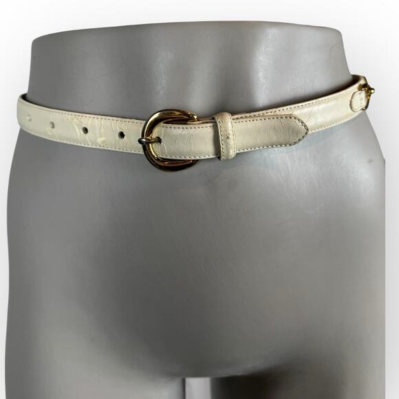 Vintage Ivory and Gold Genuine Leather Belt Size Small - Picture 6 of 10
